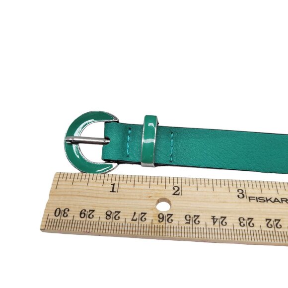 Kenneth Cole Reaction Green Leather Skinny Belt With Silver Enamel Buckle Fits 3 - Picture 6 of 7